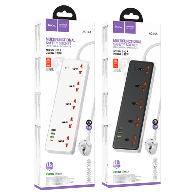 Сетевой фильтр Hoco AC14A 5 розеток + 3 USB + 1 Type - C 2500Вт-2